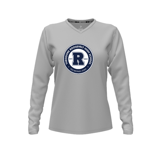 [CUS-DFW-TEES-PER-VNK-LSL-GRY-FYXS-LOGO3] Decker Performance T-Shirt (Female Youth XS, Gray, V Neck, Logo 3, Long Sleeve)