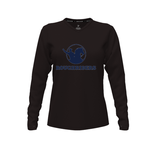 [CUS-DFW-TEES-CMF-VNK-LSL-BLK-FYXS-LOGO1] Decker Comfort T-Shirt (Female Youth XS, Black, V Neck, Logo 1, Long Sleeve)