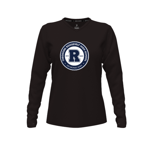 [CUS-DFW-TEES-CMF-VNK-LSL-BLK-FYXS-LOGO3] Decker Comfort T-Shirt (Female Youth XS, Black, V Neck, Logo 3, Long Sleeve)
