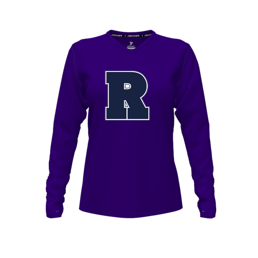 [CUS-DFW-TEES-CMF-VNK-LSL-PUR-FYXS-LOGO2] Decker Comfort T-Shirt (Female Youth XS, Purple, V Neck, Logo 2, Long Sleeve)