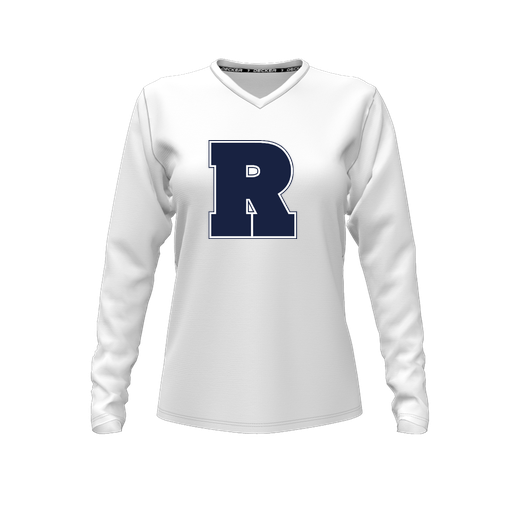 [CUS-DFW-TEES-PER-VNK-LSL-WHT-FYXS-LOGO2] Decker Performance T-Shirt (Female Youth XS, White, V Neck, Logo 2, Long Sleeve)