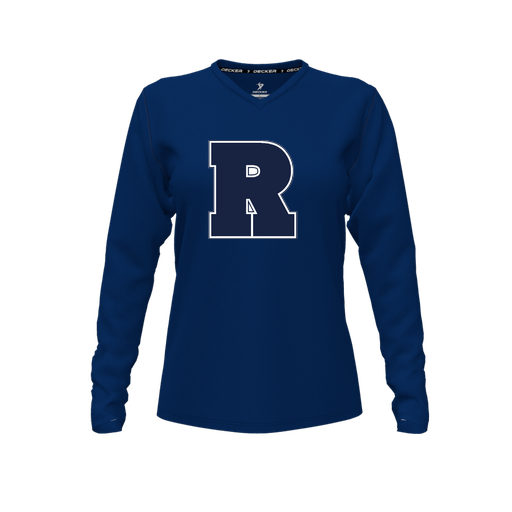 [FTLVPTNV-FYXS-LOGO2] Decker Performance T-Shirt (Female Youth XS, Navy, V Neck, Logo 2, Long Sleeve)