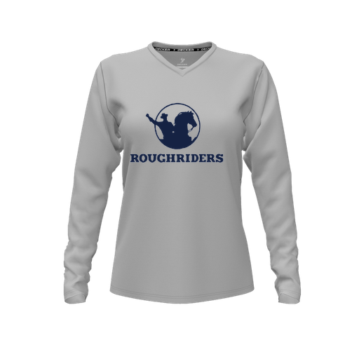 [CUS-DFW-TEES-PER-VNK-LSL-GRY-FYXS-LOGO1] Decker Performance T-Shirt (Female Youth XS, Gray, V Neck, Logo 1, Long Sleeve)