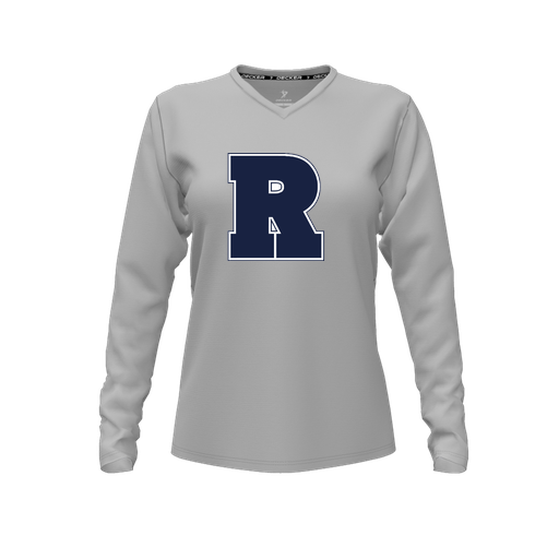 [CUS-DFW-TEES-PER-VNK-LSL-GRY-FYXS-LOGO2] Decker Performance T-Shirt (Female Youth XS, Gray, V Neck, Logo 2, Long Sleeve)