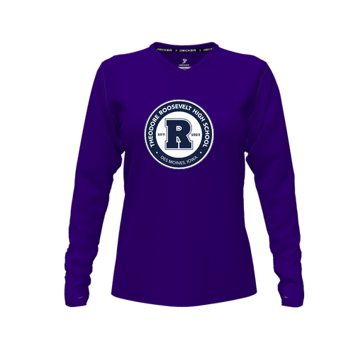 [CUS-DFW-TEES-PER-VNK-LSL-PUR-FYXS-LOGO3] Decker Performance T-Shirt (Female Youth XS, Purple, V Neck, Logo 3, Long Sleeve)
